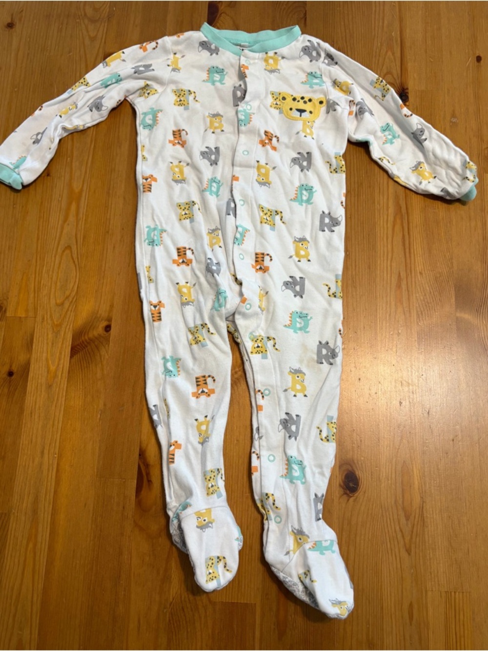 Unbranded White Baby Footed Pajamas with Animal Print